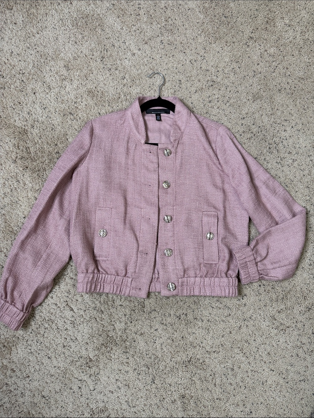 White House Black Market Blush Pink tweed Bomber Jacket 2